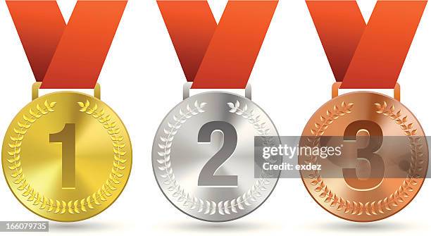 three medals for sports - bronze alloy stock illustrations