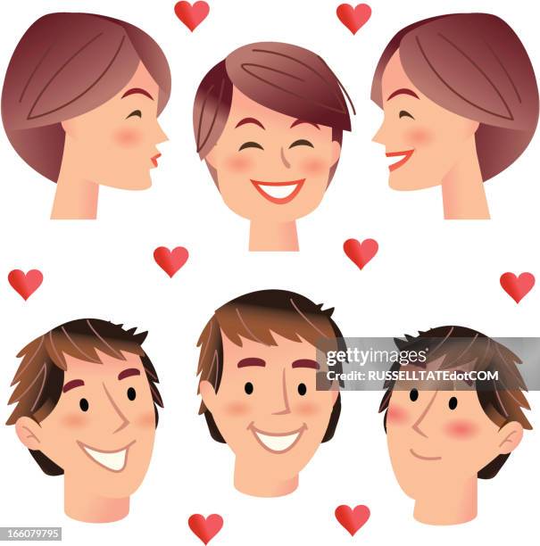 kissing boys and girls - three quarter length stock illustrations