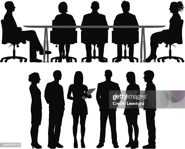 meetings - silhouette sitting stock illustrations