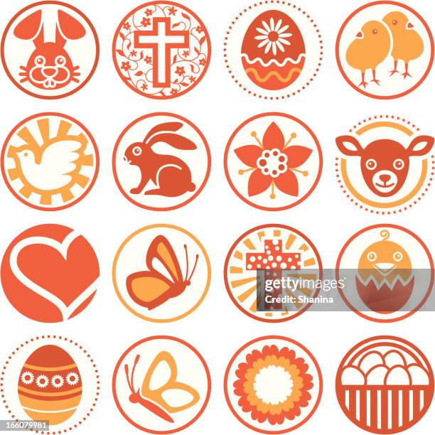 easter - circle icons / seals - easter lilies and cross stock illustrations