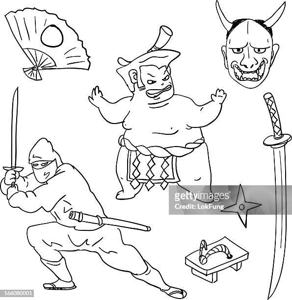 ilustrações de stock, clip art, desenhos animados e ícones de cultura japonesa elemento em preto e branco - combat sport