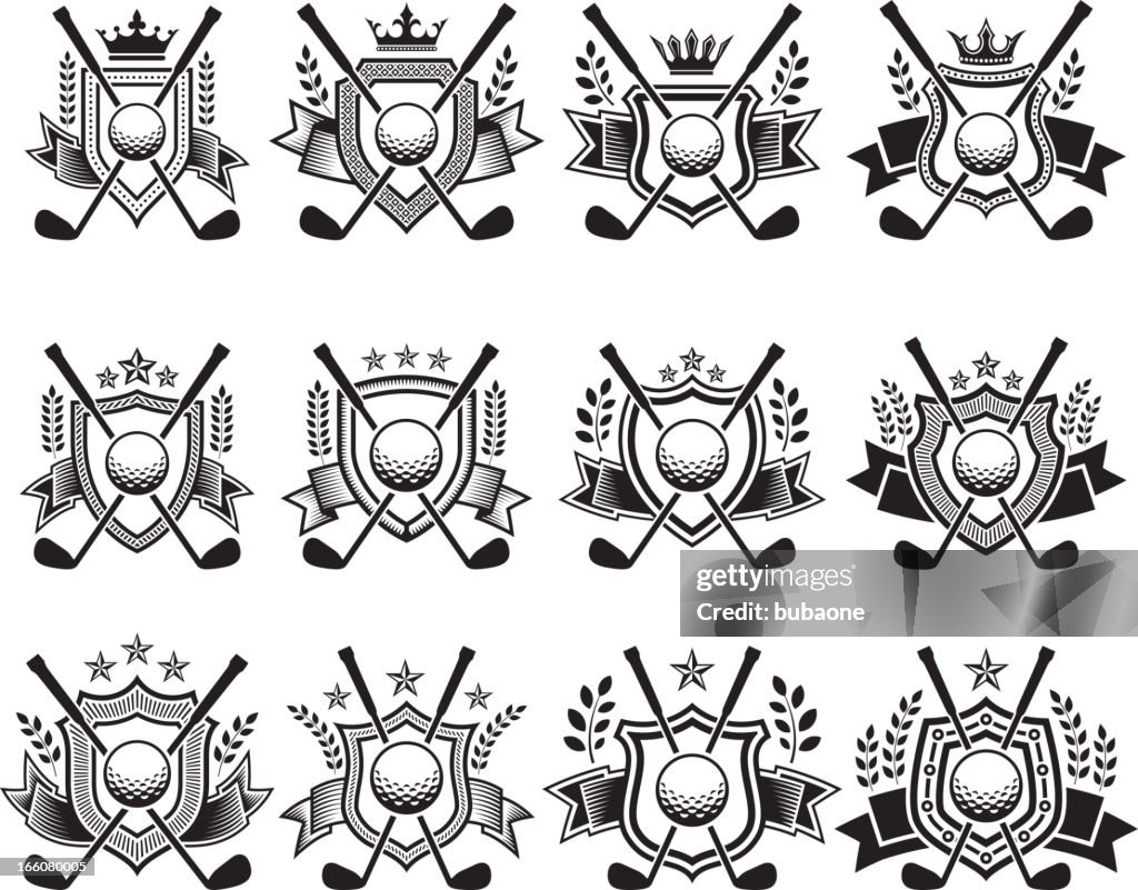 Golf Ball Badges black and white royalty-free vector icon set