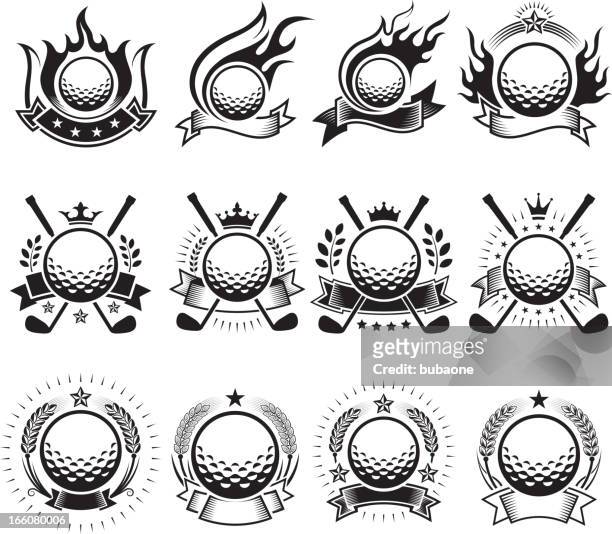 golf ball badges black and white royalty-free vector icon set - golf ball stock illustrations