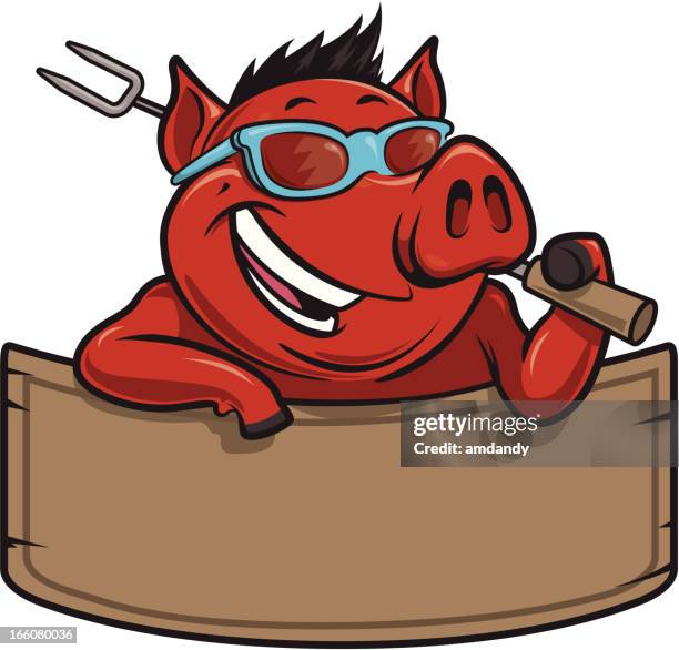 coole hog barbecue und banner - pig stock-grafiken, -clipart, -cartoons und -symbole