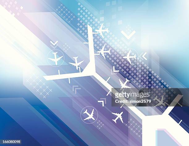ilustraciones, imágenes clip art, dibujos animados e iconos de stock de aeropuerto abstracto - pista de aterrizaje