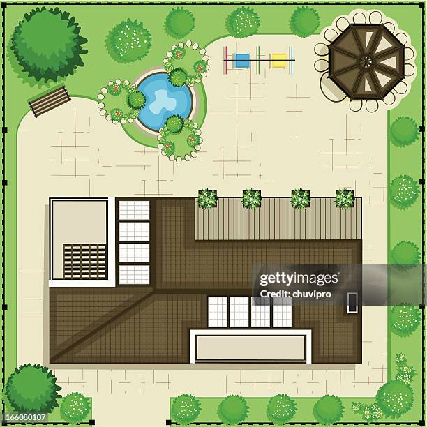 stockillustraties, clipart, cartoons en iconen met house plan. - garden drawing