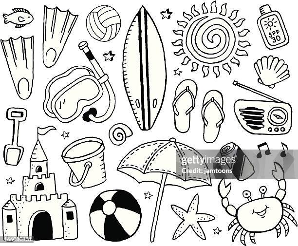 illustrations, cliparts, dessins animés et icônes de plage et crayonnages - can beach sun
