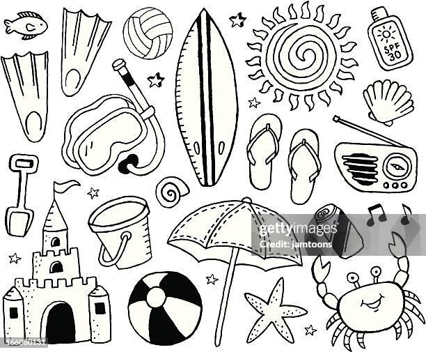 bildbanksillustrationer, clip art samt tecknat material och ikoner med beach doodles - skal djurkroppsdel