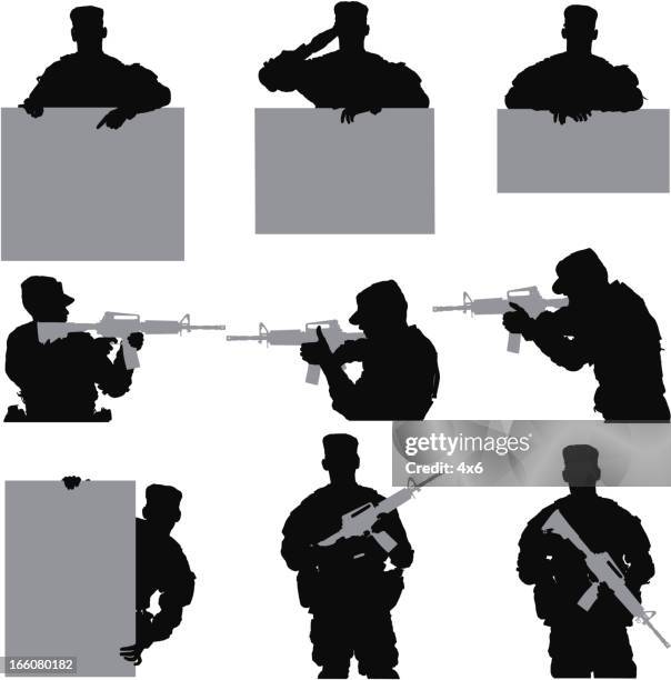 multiple images of an army soldier - rifle stock illustrations