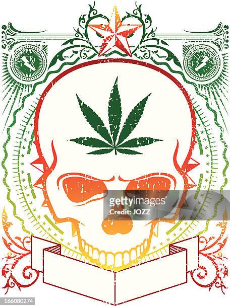 rasta skull emblem - rastafarian stock illustrations