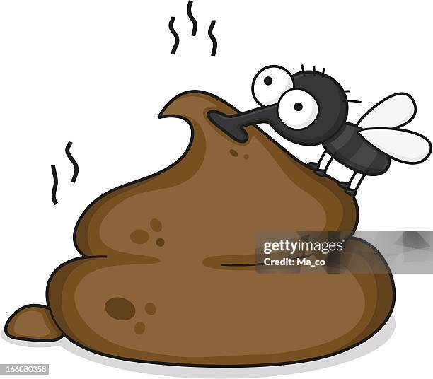 cartoon fly on a pile of shit - unpleasant smell stock illustrations