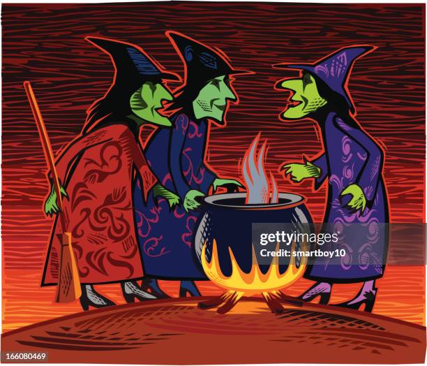 three halloween witches - wizard background stock illustrations