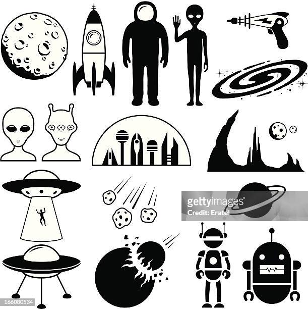 stockillustraties, clipart, cartoons en iconen met science fiction symbols - alien