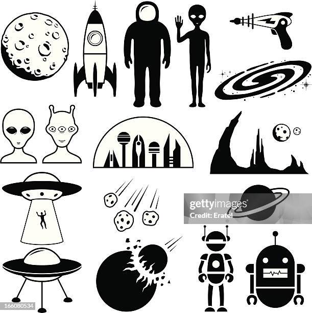 science fiction symbols - planetary moon stock illustrations