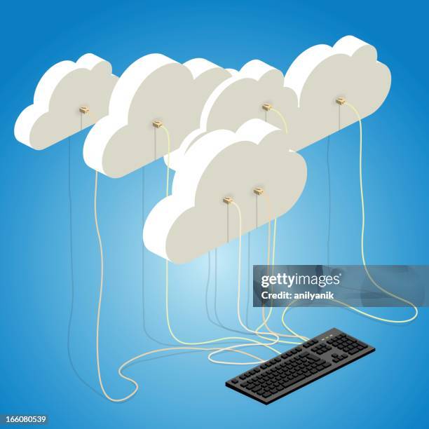 ilustraciones, imágenes clip art, dibujos animados e iconos de stock de computación en nube - hombre y máquina