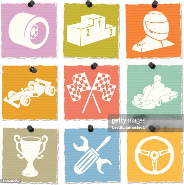 motor racing icons - go cart stock illustrations