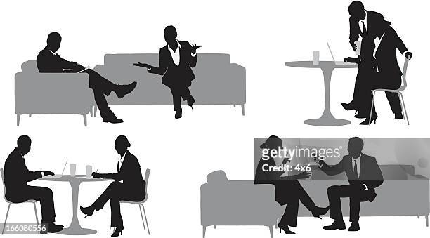 silhouette von führungskräften aus der wirtschaft diskutieren - stuhl stock-grafiken, -clipart, -cartoons und -symbole