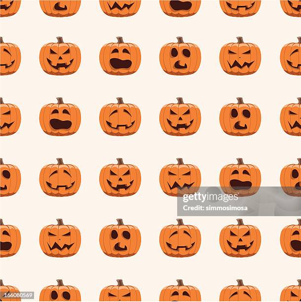 bildbanksillustrationer, clip art samt tecknat material och ikoner med halloween background seamless - scary pumpkin faces