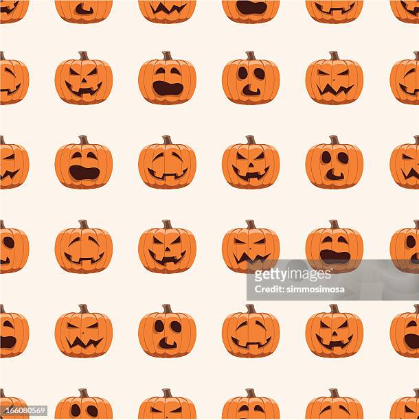 halloween background seamless - scary pumpkin faces stock illustrations
