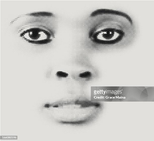 halftone face illustration - vector - one young woman only stock illustrations