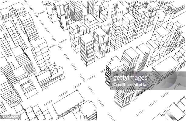 ilustrações, clipart, desenhos animados e ícones de esboço de cidade moderna - diminishing perspective