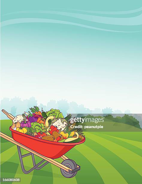 wheelbarrow vegetable background vertical - cherry tomatoes stock illustrations