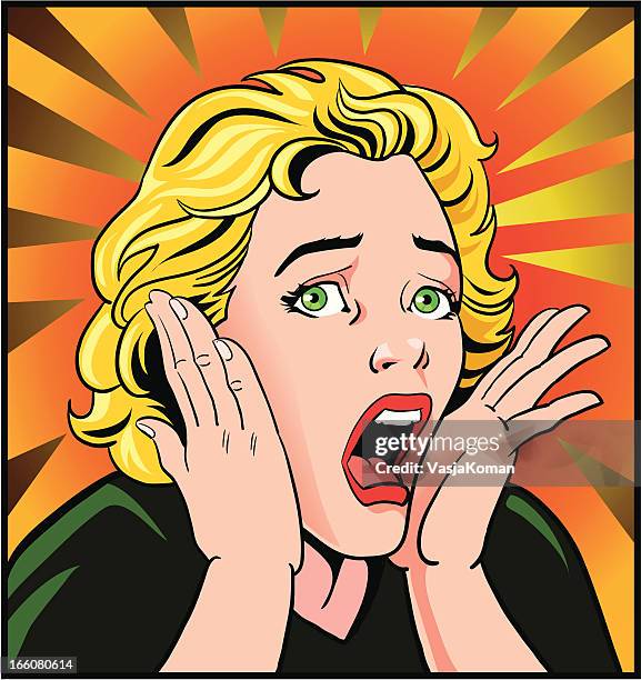 bildbanksillustrationer, clip art samt tecknat material och ikoner med scared vintage style woman - skrika
