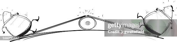 two fat men break a see saw - tail lights stock illustrations