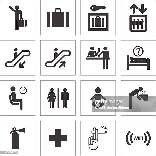 public transport and travel icons - airport smoking lounge stock illustrations