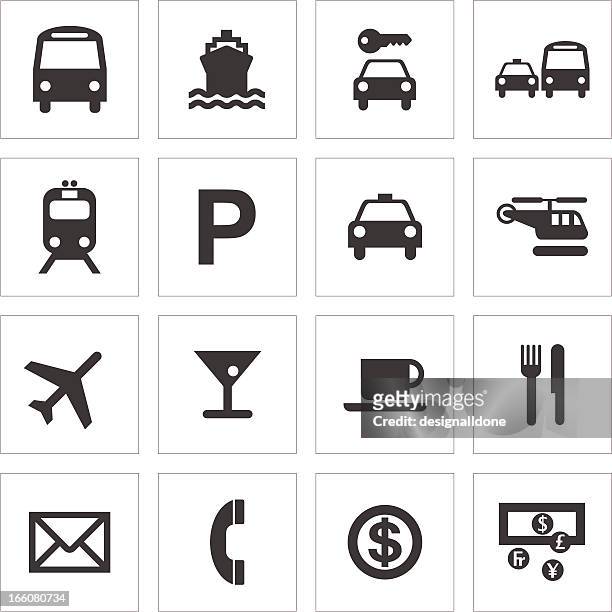 öffentlichen verkehrsmittel und reisen-icons - service postal stock-grafiken, -clipart, -cartoons und -symbole