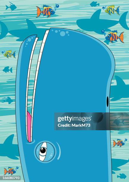 cute whale & tropical fish - cartoon whale stock illustrations