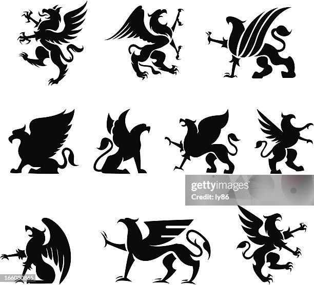 heraldy griffin - greif stock-grafiken, -clipart, -cartoons und -symbole