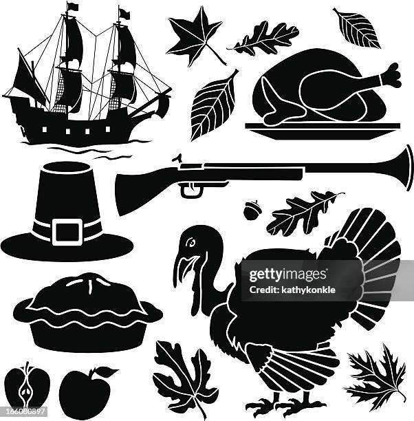pilgrim thanksgiving icons - pilgrims stock illustrations