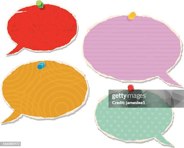 torn paper speech bubbles - cork board texture stock illustrations