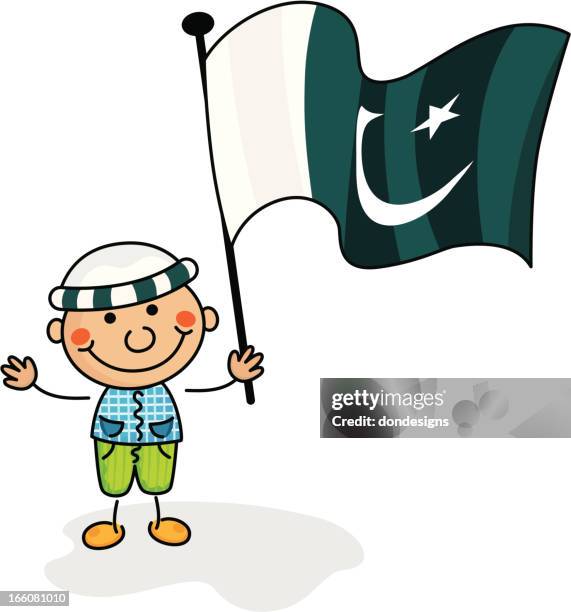 pakistan flag kids - pakistani culture stock illustrations