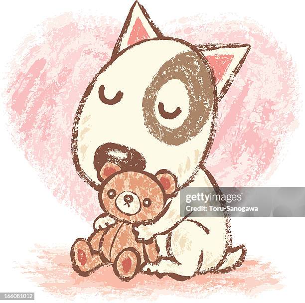 dog and teddy bear - bear hug stock illustrations
