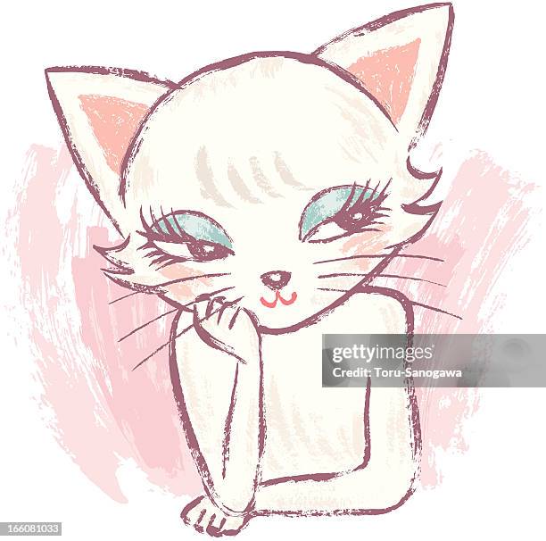 white cat chew the cud - cat chew stock illustrations