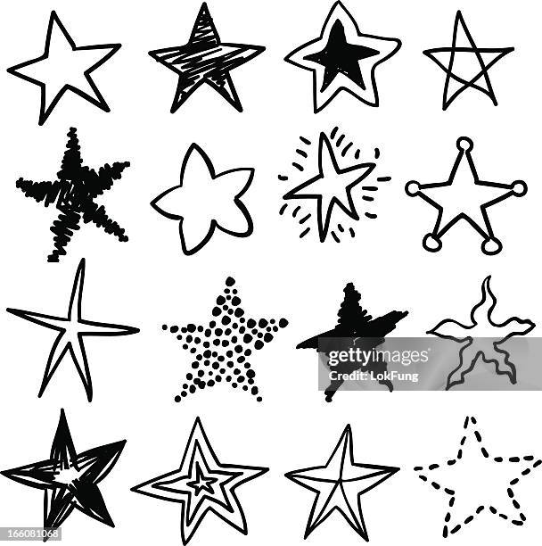illustrations, cliparts, dessins animés et icônes de griffonnage étoiles en noir et blanc - étoile