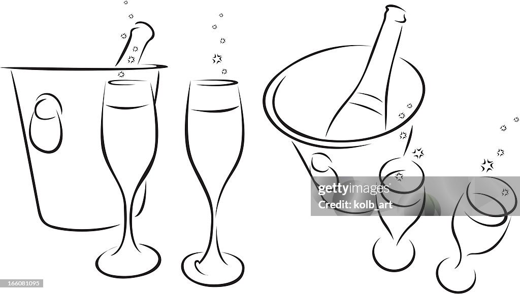 Line drawn champagne icons