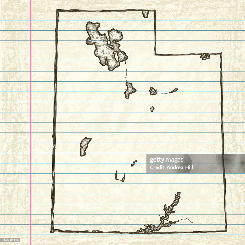 Vector Sketchy Map on Aged Lined Paper Background. Utah.