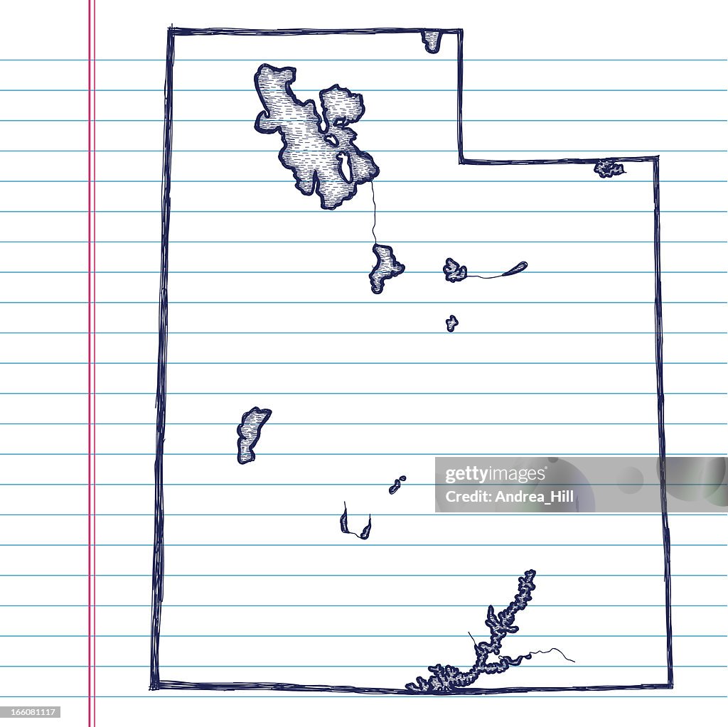 Vector Sketchy Map on White Lined Paper Background. Utah.