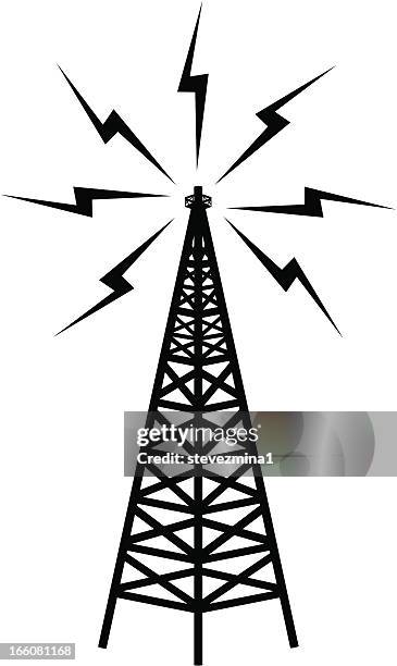 illustrazioni stock, clip art, cartoni animati e icone di tendenza di torre delle telecomunicazioni - torre di trasmissione a microonde
