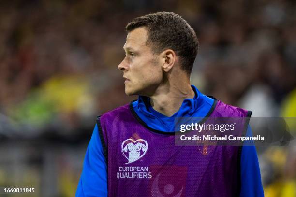 Viktor Claesson of Sweden looks on during the UEFA EURO 2024 European qualifier match between Sweden and Austria at on September 12, 2023 in Solna,...