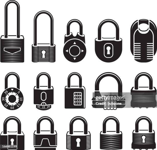 locks black & white royalty free vector icon set - bike lock stock illustrations