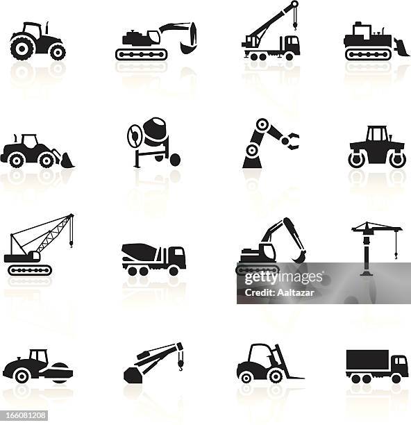 schwarze symbole-konstruktion geräte - crane construction machinery stock-grafiken, -clipart, -cartoons und -symbole