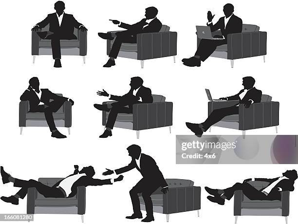 silhouette of a businessman in different poses - index finger white background stock illustrations