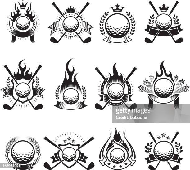 golf ball badges black and white royalty-free vector icon set - golf icon stock illustrations