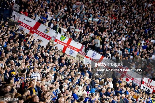 England fans during the 150th Anniversary Heritage Match between Scotland and England at Hampden Park, on September 12 in Glasgow, Scotland.