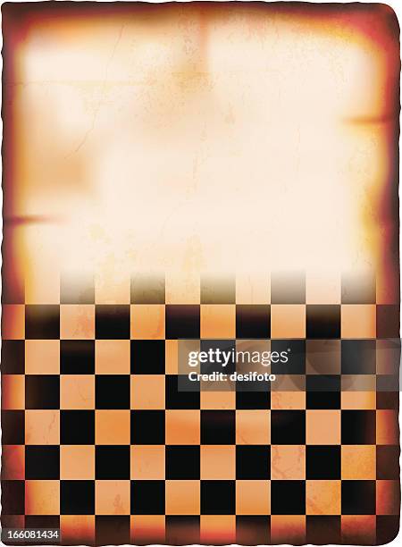 vector illustration of old grunge checkered flag paper - rusty car stock illustrations