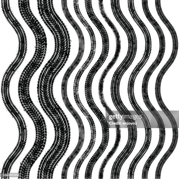 ilustraciones, imágenes clip art, dibujos animados e iconos de stock de neumático ondulado pistas sin costuras - rastro de vehículo
